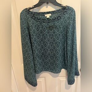 Finn & Grace blouse green and aqua color print size M